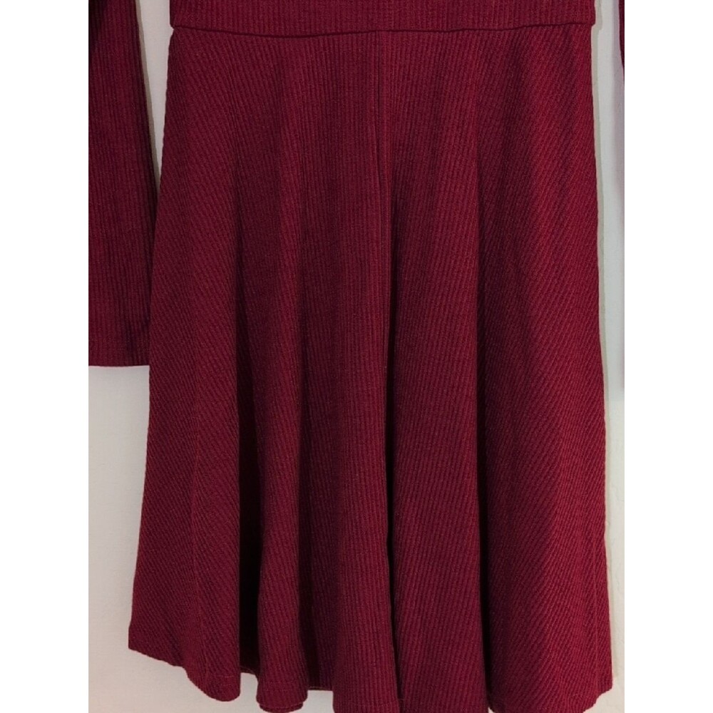 NWT Pretty Garden Long Sleeve Burgundy Maroon Ribbed Knit Skater Dress - Size S - Picture 7 of 10